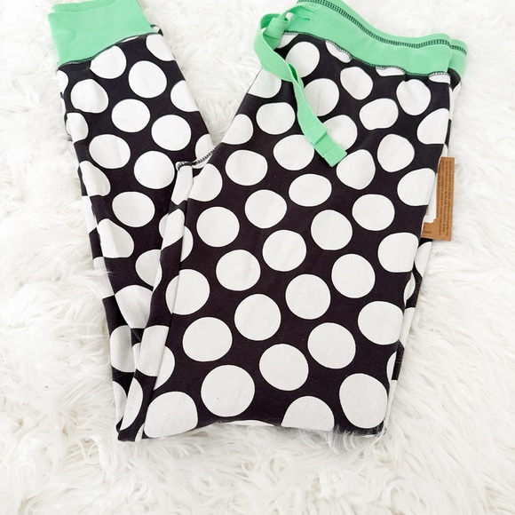 Lazy One Black and White Polka Dot Pajama Pants with Green Trim - Picture 3 of 3